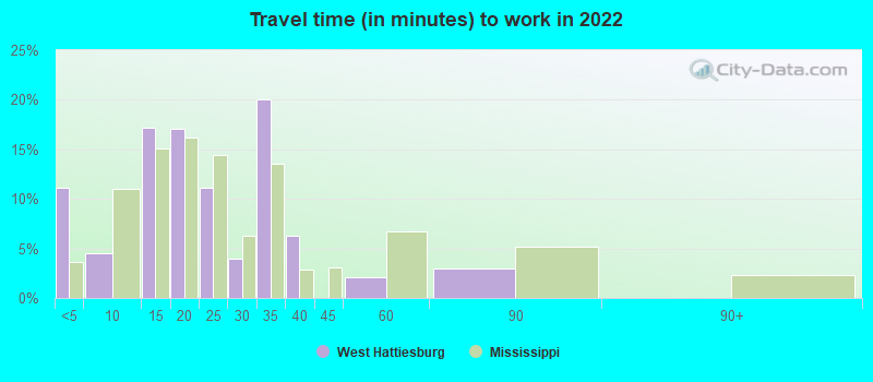 Travel time (in minutes) to work in 2022