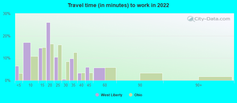 Travel time (in minutes) to work in 2022