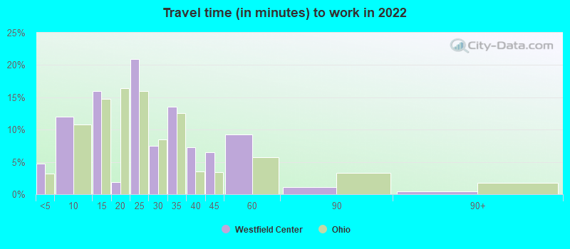 Travel time (in minutes) to work in 2022