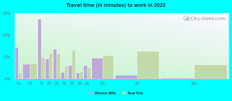 Travel time (in minutes) to work in 2022