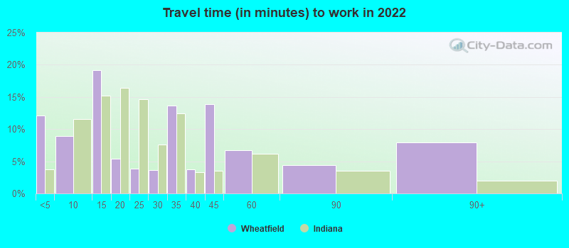 Travel time (in minutes) to work in 2022