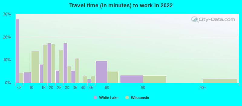 Travel time (in minutes) to work in 2022