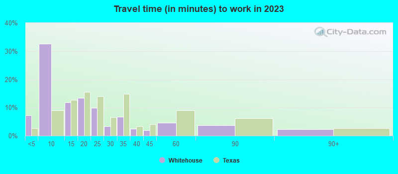 Travel time (in minutes) to work in 2022