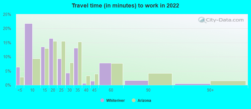 Travel time (in minutes) to work in 2022