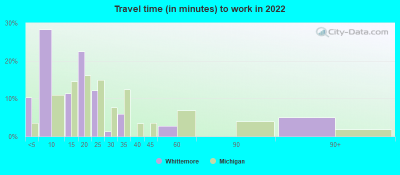 Travel time (in minutes) to work in 2022