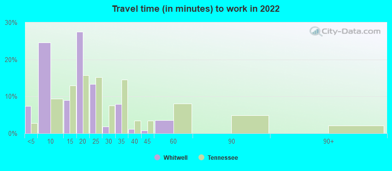 Travel time (in minutes) to work in 2022