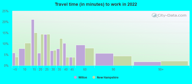 Travel time (in minutes) to work in 2022