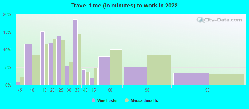 Travel time (in minutes) to work in 2022