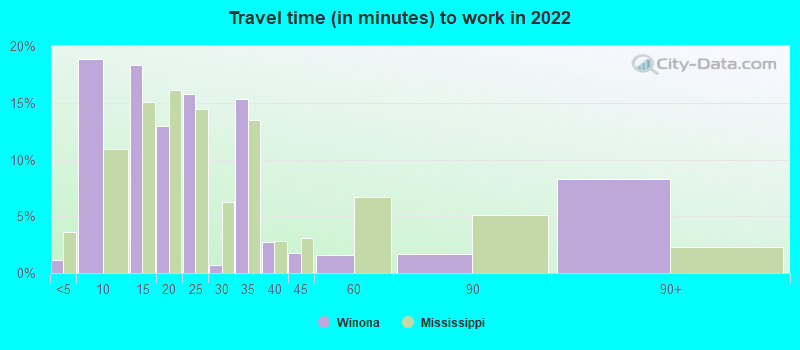 Travel time (in minutes) to work in 2022