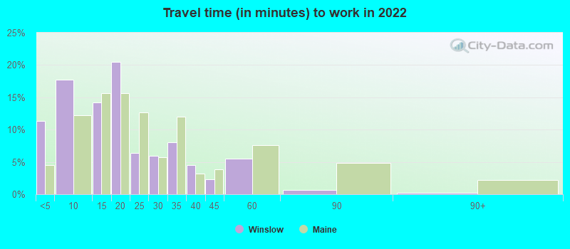 Travel time (in minutes) to work in 2022