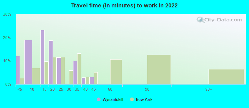 Travel time (in minutes) to work in 2022