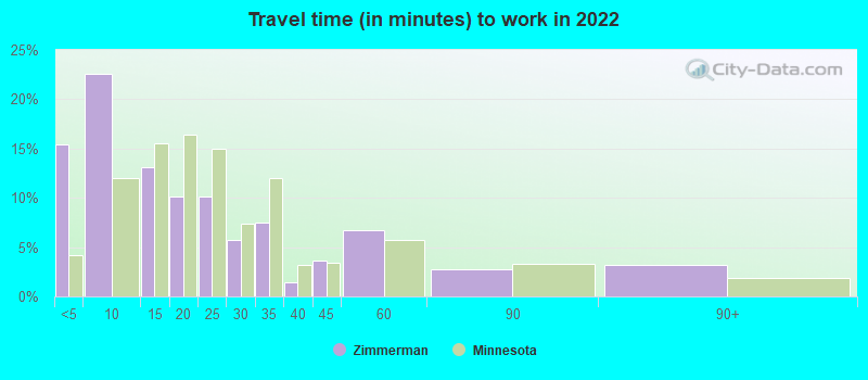 Travel time (in minutes) to work in 2022