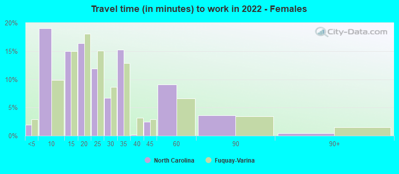 Travel time (in minutes) to work in 2022 - Females