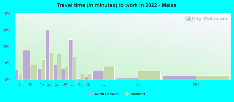 Travel time (in minutes) to work in 2022 - Males