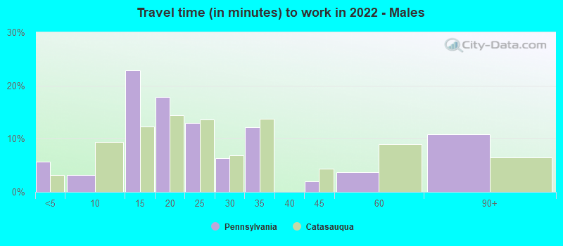 Travel time (in minutes) to work in 2022 - Males