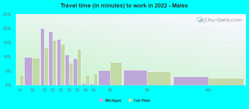 Travel time (in minutes) to work in 2022 - Males