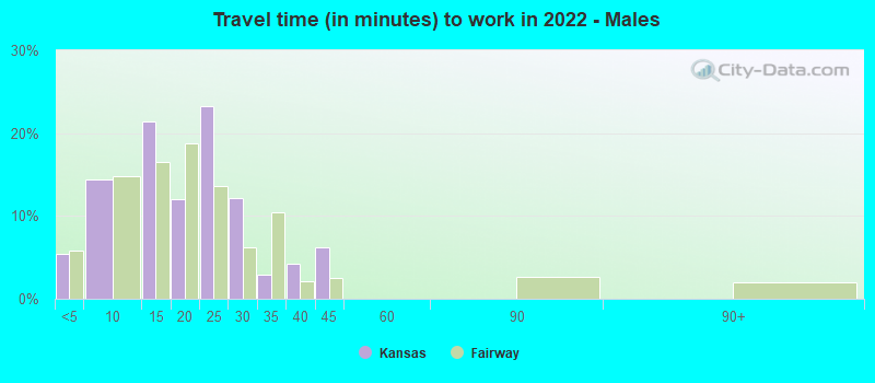 Travel time (in minutes) to work in 2022 - Males