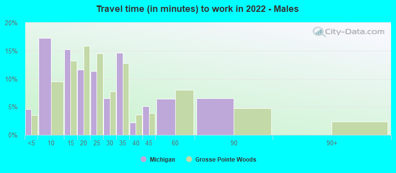 Travel time (in minutes) to work in 2022 - Males