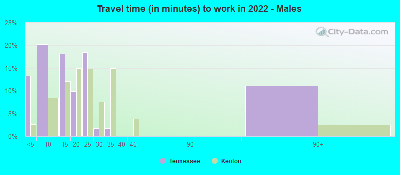 Travel time (in minutes) to work in 2022 - Males