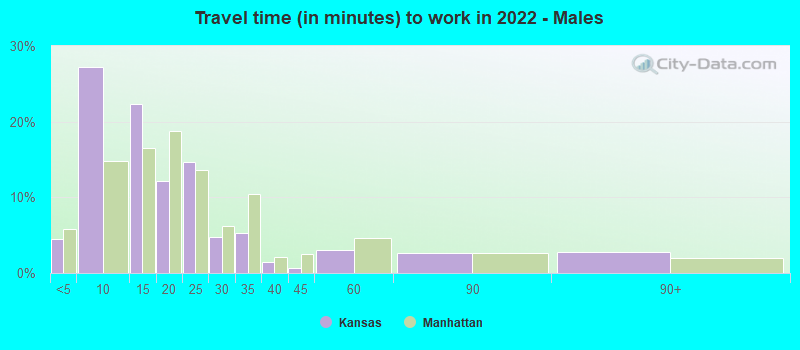 Travel time (in minutes) to work in 2022 - Males