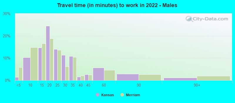 Travel time (in minutes) to work in 2022 - Males