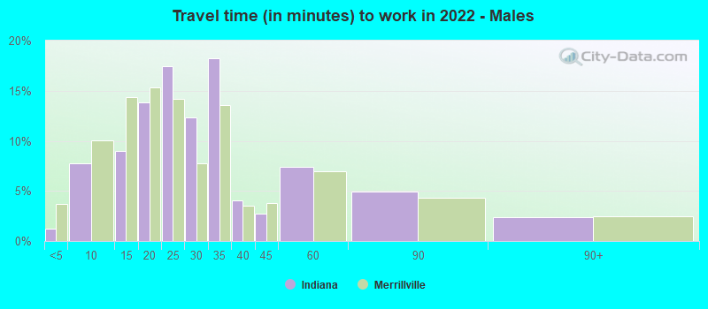 Travel time (in minutes) to work in 2022 - Males