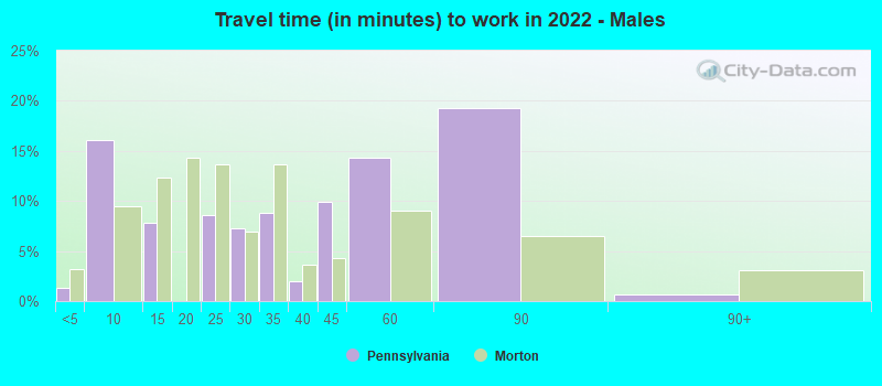 Travel time (in minutes) to work in 2022 - Males