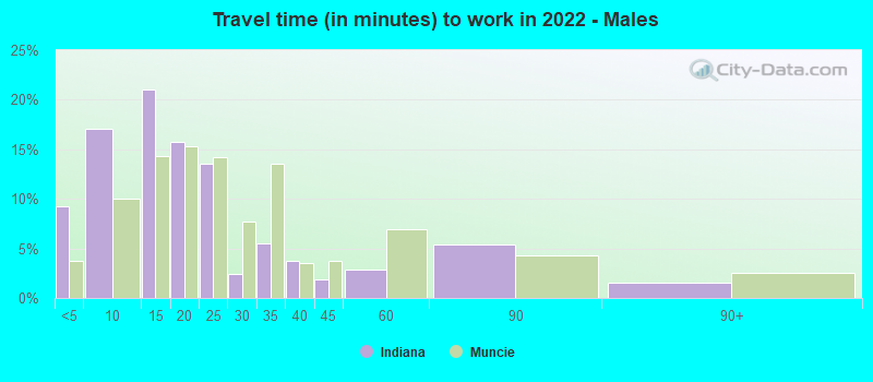 Travel time (in minutes) to work in 2022 - Males