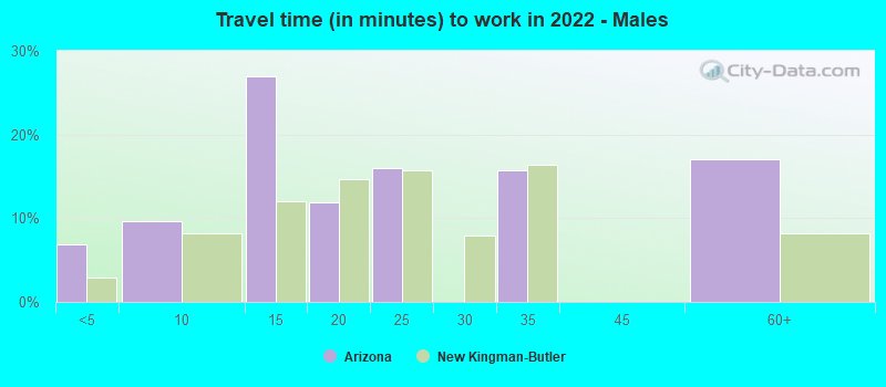 Travel time (in minutes) to work in 2022 - Males