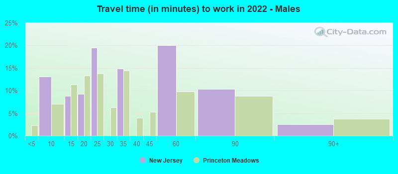 Travel time (in minutes) to work in 2022 - Males