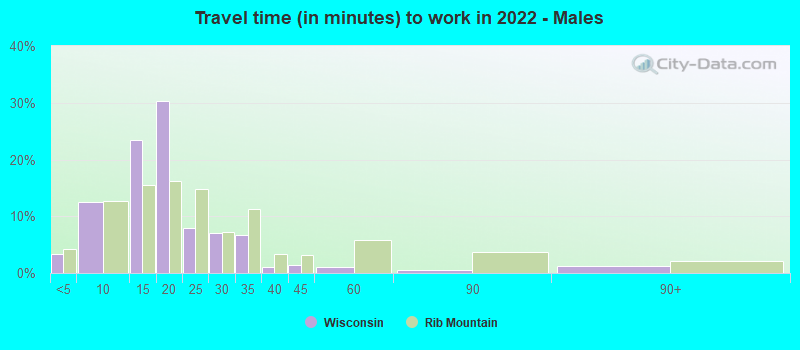 Travel time (in minutes) to work in 2022 - Males