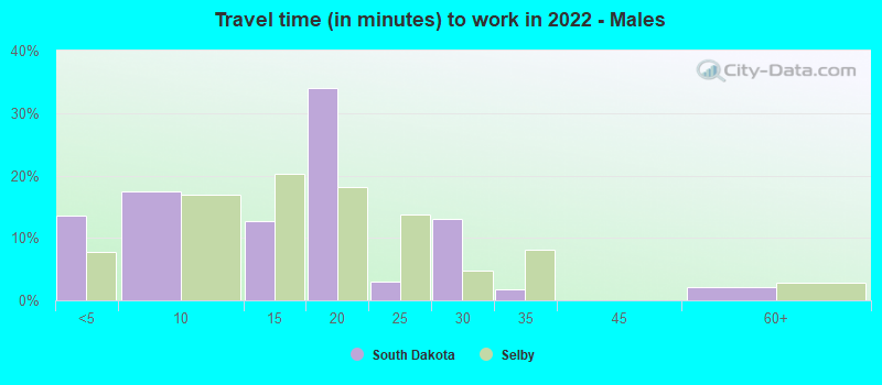 Travel time (in minutes) to work in 2022 - Males