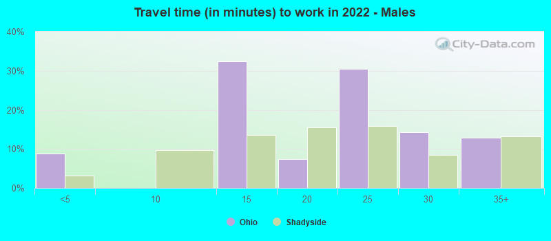 Travel time (in minutes) to work in 2022 - Males