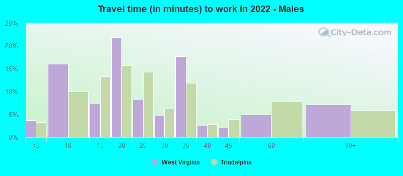 Travel time (in minutes) to work in 2022 - Males