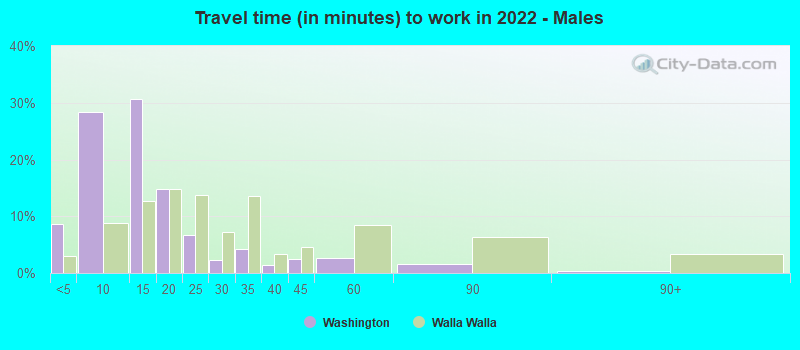 Travel time (in minutes) to work in 2022 - Males