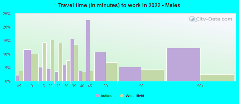 Travel time (in minutes) to work in 2022 - Males