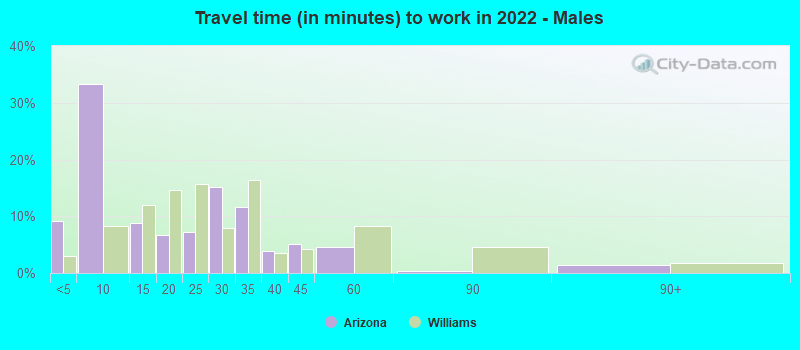 Travel time (in minutes) to work in 2022 - Males