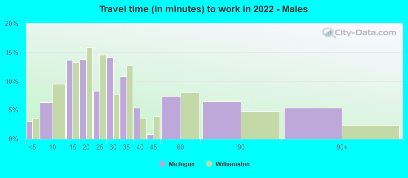 Travel time (in minutes) to work in 2022 - Males