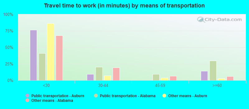 Travel time to work (in minutes) by means of transportation