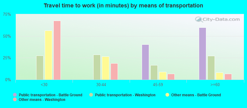 Travel time to work (in minutes) by means of transportation