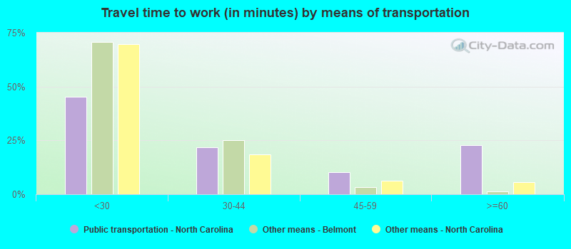 Travel time to work (in minutes) by means of transportation