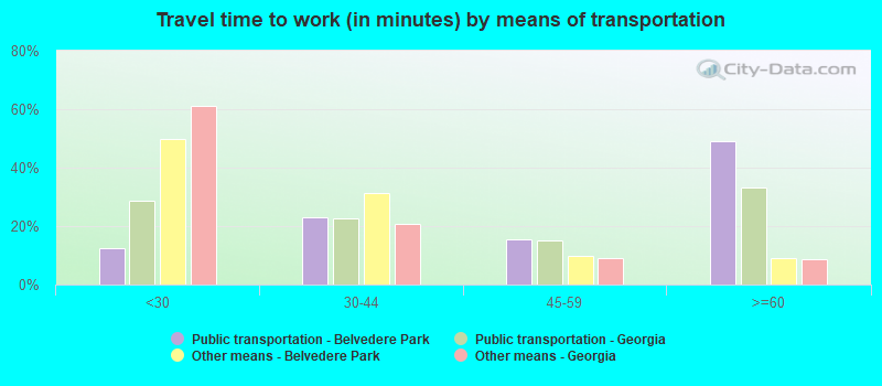 Travel time to work (in minutes) by means of transportation