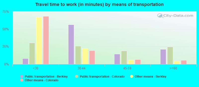 Travel time to work (in minutes) by means of transportation