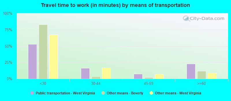 Travel time to work (in minutes) by means of transportation