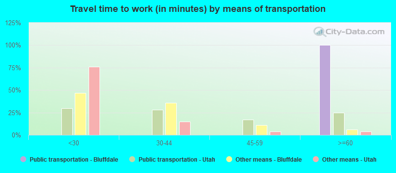 Travel time to work (in minutes) by means of transportation