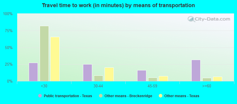 Travel time to work (in minutes) by means of transportation