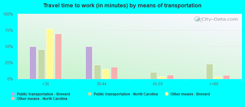 Travel time to work (in minutes) by means of transportation