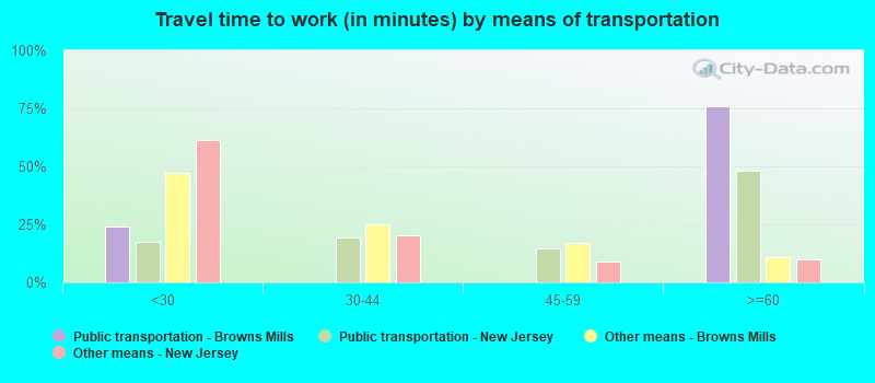 Travel time to work (in minutes) by means of transportation