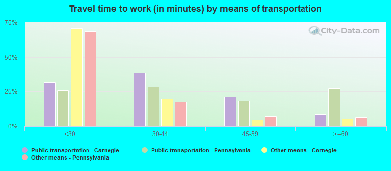 Travel time to work (in minutes) by means of transportation