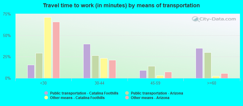 Travel time to work (in minutes) by means of transportation